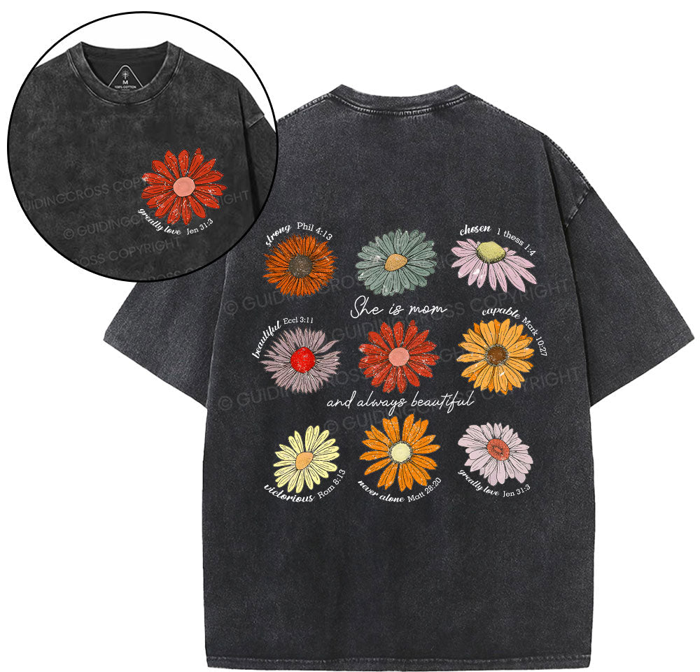 She Is Mom And  Always Beautiful  Christian Washed T-Shirt Sale - GuidingCross