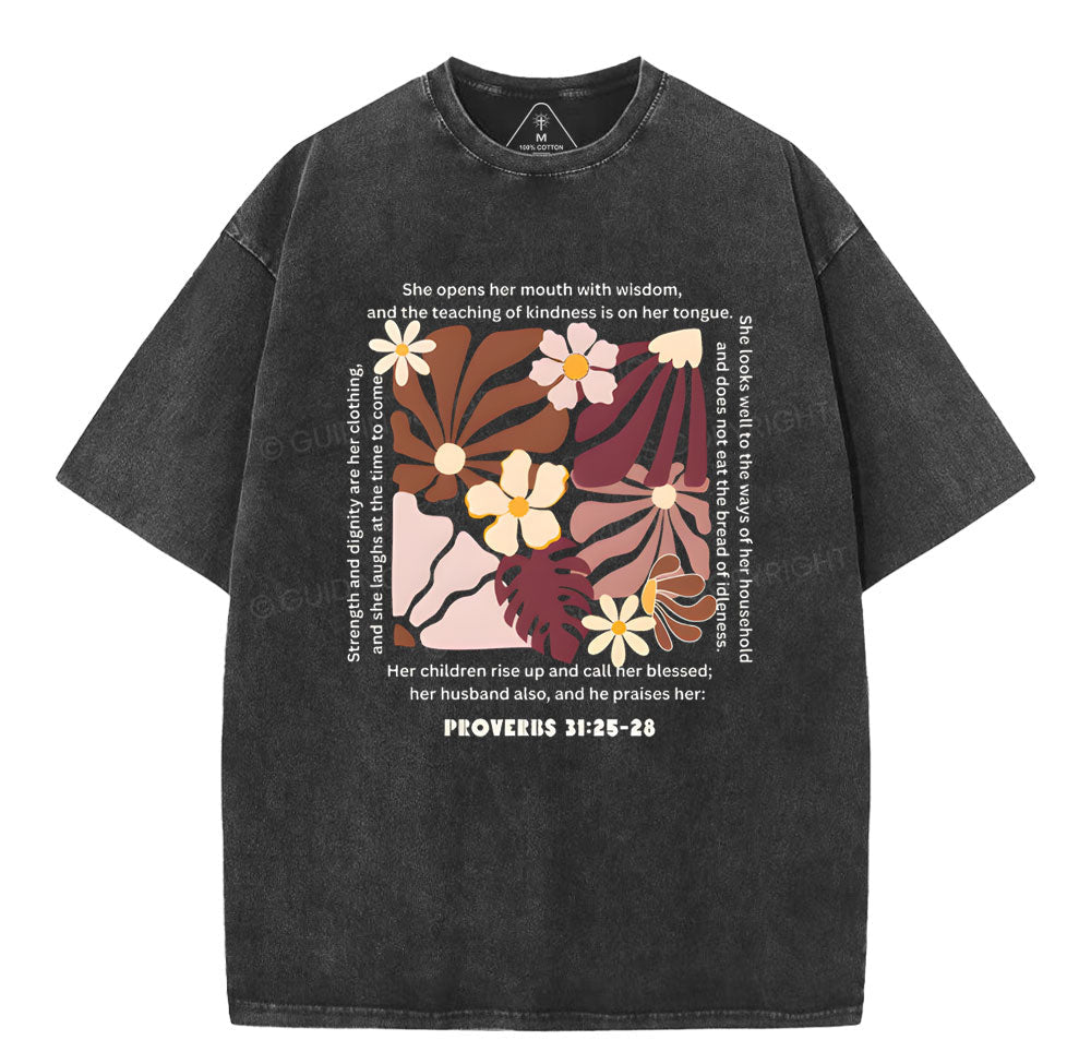She Opens Her Mouth With Wisdom Christian Washed T-Shirt Sale - GuidingCross