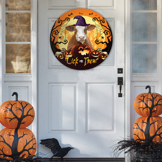 uni Halloween Simmental Cattle All Printed 3D Round Wooden Sign