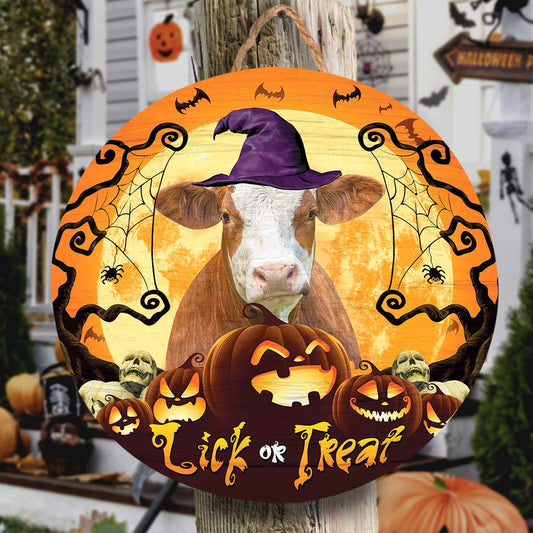 Uni Simmental Lick Or Treat Round Wooden Sign