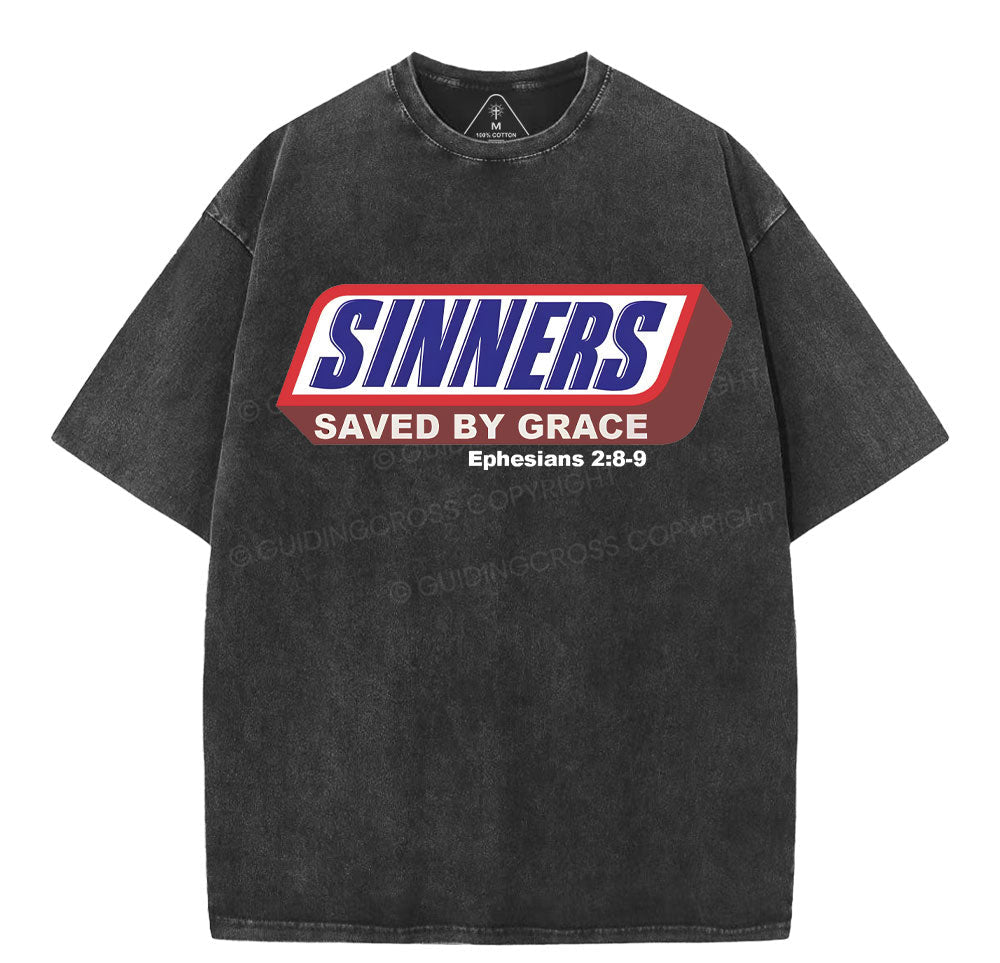 Sinners Saved By Grace Christian Washed T-Shirt Sale - GuidingCross