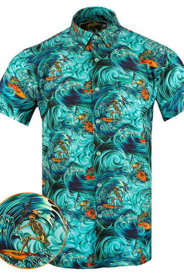 UniJames Comfort Surfs Up (Teal) Button Down For Men