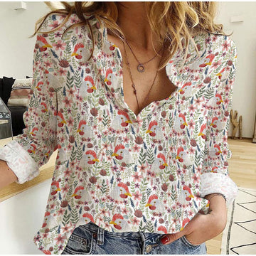 Unique Chicken Flower Pattern Casual Shirt