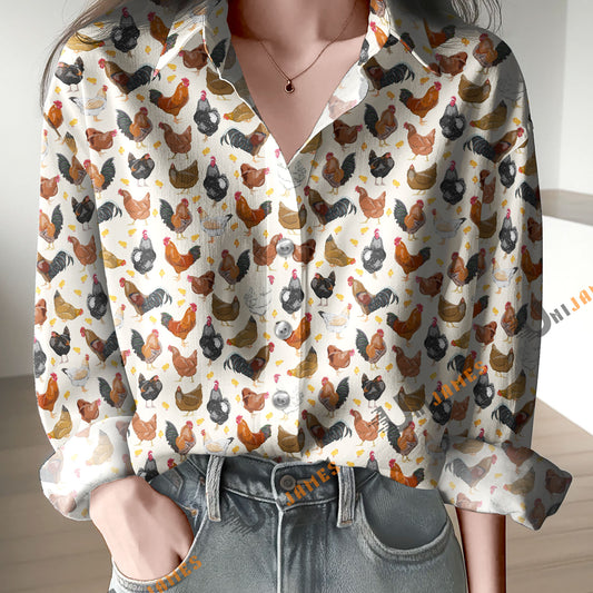 Unique Chicken Flower Farm Pattern Casual Shirt