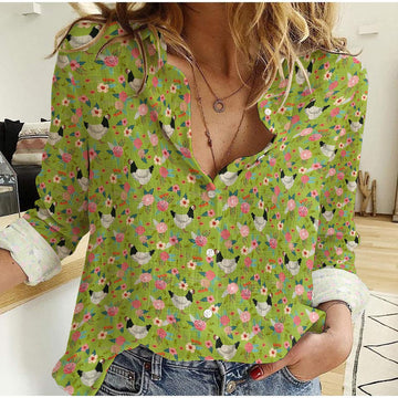 Unique Sussex Chicken Floral Pattern Casual Shirt