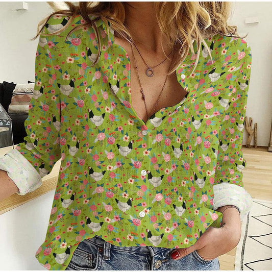 Unique Sussex Chicken Floral Pattern Casual Shirt