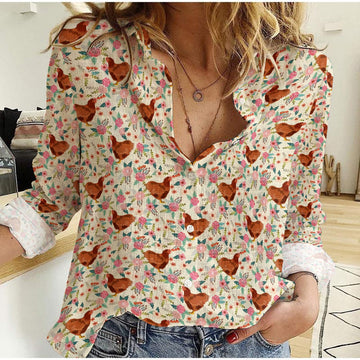 Unique Hampshire Chicken Floral Pattern Casual Shirt