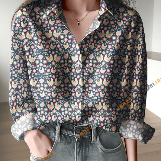 Unique Small Scale Pretty Chicken Pattern Casual Shirt