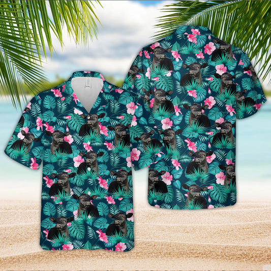 Unique Black Angus Blue Floral Summer 3D Hawaiian Shirt