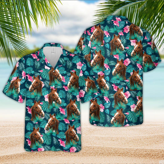 Unique Horse Blue Floral Summer 3D Hawaiian Shirt