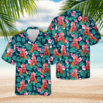 Unique Rooster Blue Floral Summer 3D Hawaiian Shirt