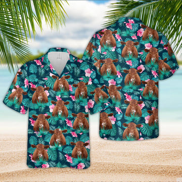 Unique Red Angus Blue Floral Summer 3D Hawaiian Shirt