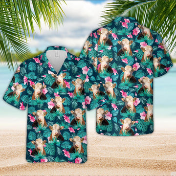 Unique Hereford Blue Floral Summer 3D Hawaiian Shirt