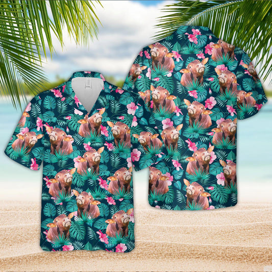 Unique Beefmaster Blue Floral Summer 3D Hawaiian Shirt