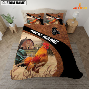 Uni Rooster On The Farm Customized Name Red Barn Bedding Set