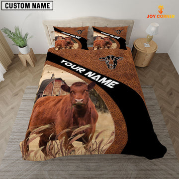 Uni Red Angus On The Farm Customized Name Red Barn Bedding Set