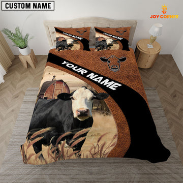 Uni Black Baldy On The Farm Customized Name Red Barn Bedding Set