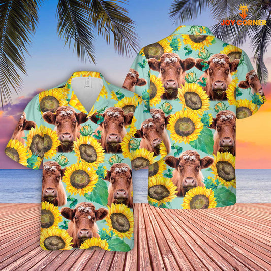 Unique Shorthorn Sunflowers Floral Farm 3D Hawaiian Shirt