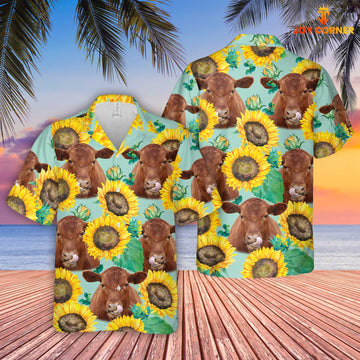 Unique Red Angus Sunflowers Floral Farm 3D Hawaiian Shirt