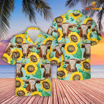 Unique Texas Longhorn Sunflowers Floral Farm 3D Hawaiian Shirt