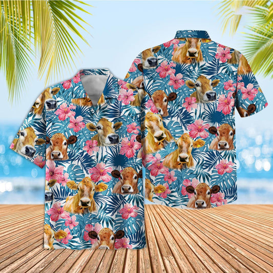 Unique Tropical Jersey Blue Pink Floral 3D Hawaiian Shirt