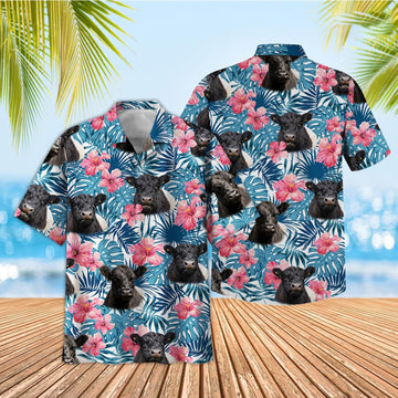 Unique Tropical Belted Galloway Blue Pink Floral 3D Hawaiian Shirt