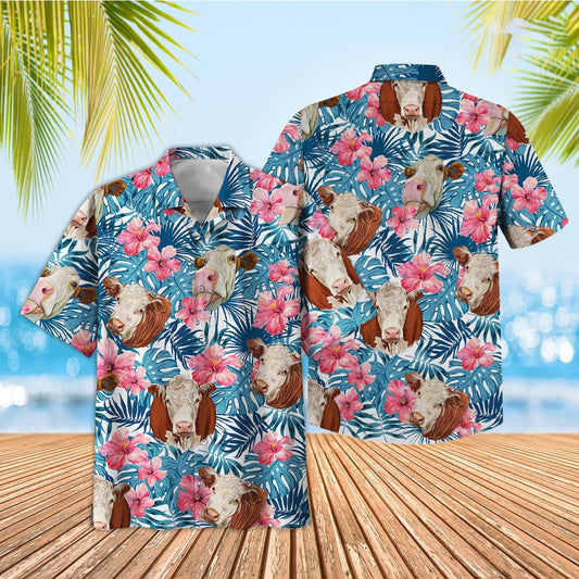 Unique Tropical Hereford Blue Pink Floral 3D Hawaiian Shirt