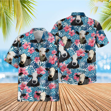 Unique Tropical Black Baldy Blue Pink Floral 3D Hawaiian Shirt