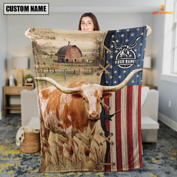 Uni Personalized Name Texas Longhorn Flag Vintage Blanket