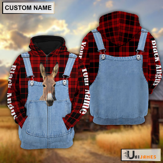 Uni Donkey Red Jeans Pattern Personalized Name 3D Hoodie