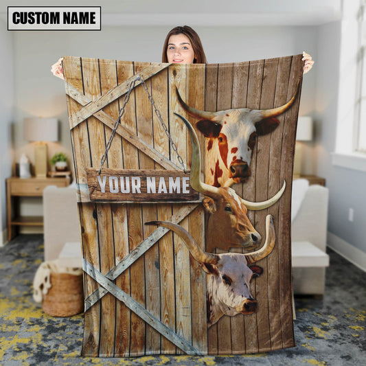 Uni Personalized Name Texas Longhorn Barn Blanket