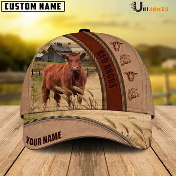 Uni Red Angus Farming Light Brown Personalized Name Cap