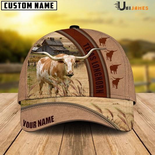 Uni Texas Longhorn Farming Light Brown Personalized Name Cap