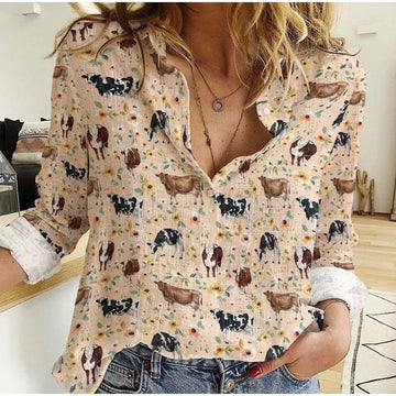 Unique Cows And Sunrise Floral Casual Shirt