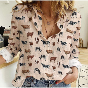 Unique Cute Cows On Blush Pink With Dot Casual Shirt