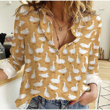 Unique Cute White Puddle Ducks Casual Shirt