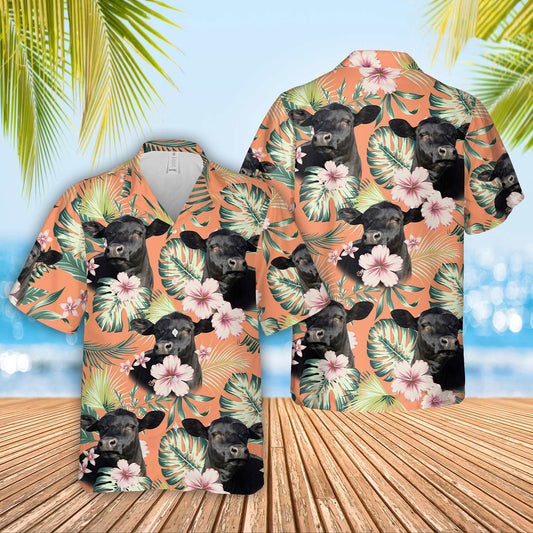Unique Black Angus Summer Happiness Floral Farm 3D Hawaiian Shirt