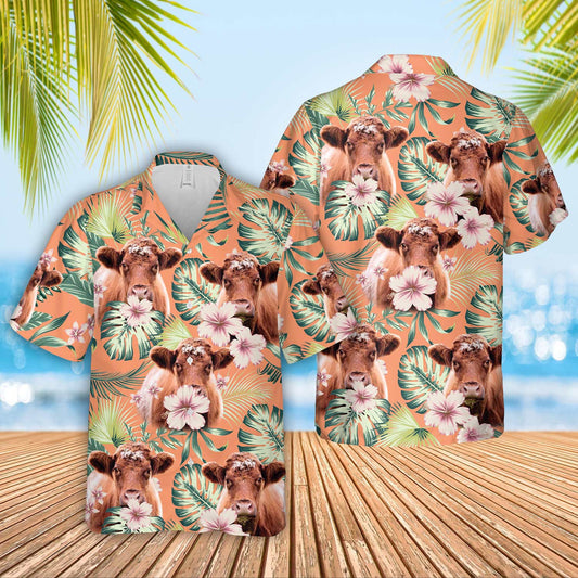 Unique Shorthorn Summer Happiness Floral Farm 3D Hawaiian Shirt