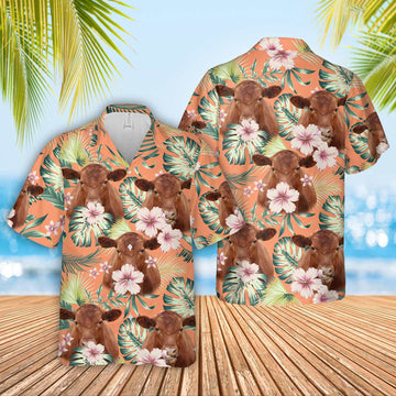 Unique Red Angus Summer Happiness Floral Farm 3D Hawaiian Shirt