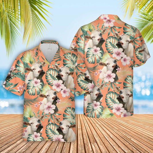 Unique Charolais Summer Happiness Floral Farm 3D Hawaiian Shirt