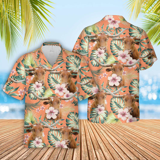 Unique Texas Longhorn Summer Happiness Floral Farm 3D Hawaiian Shirt