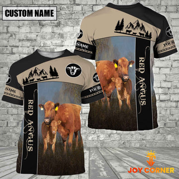 Uni Red Angus Farmhouse Customized Name 3D T-Shirt
