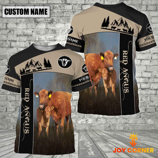 Uni Red Angus Farmhouse Customized Name 3D T-Shirt