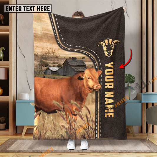 Uni Personalized Name Red Wagyu Leather Pattern Blanket