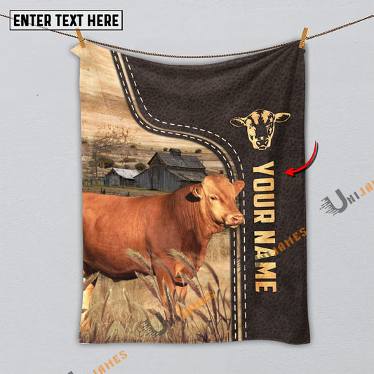 Uni Personalized Name Red Wagyu Leather Pattern Blanket
