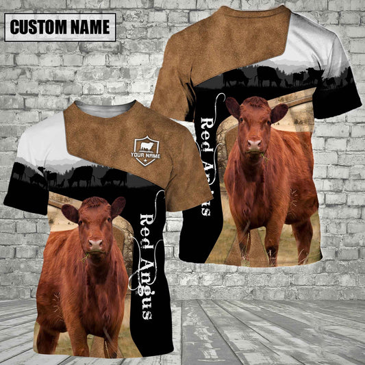 Uni Red Angus Black Brown Customized Name 3D T-Shirt