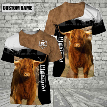 Uni Highland Black Brown Customized Name 3D T-Shirt