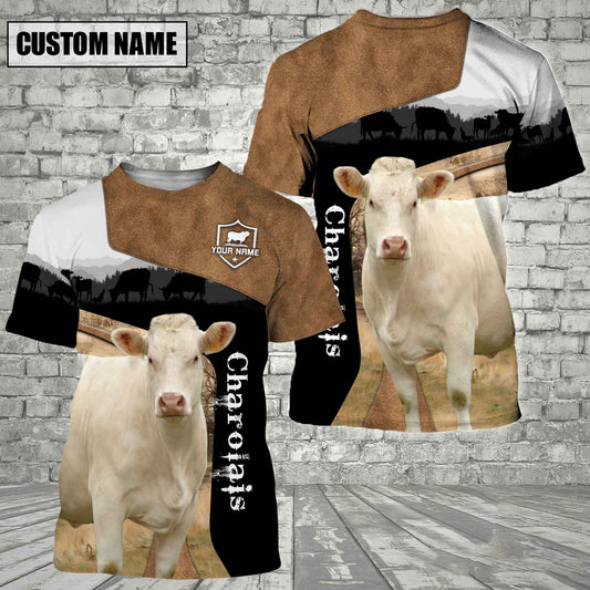 Uni Charolais Black Brown Customized Name 3D T-Shirt