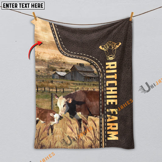 Uni Personalized Name Hereford Cattle of Alisha Ritchie Leather Pattern Blanket