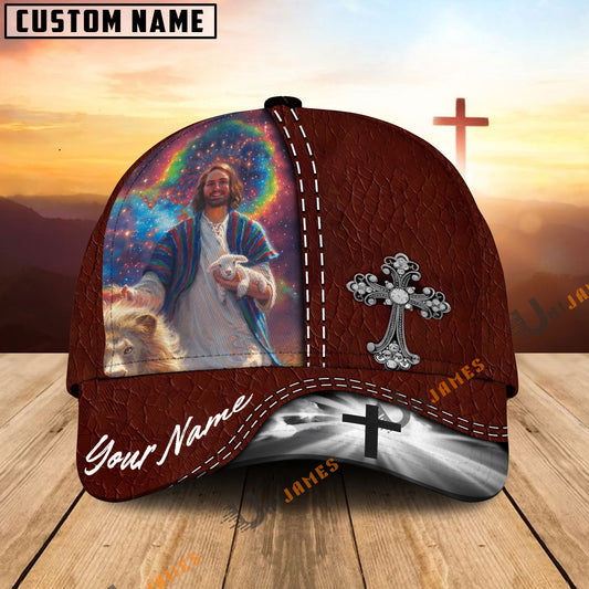 Uni Jesus The Cross Leather Pattern Customized Name Cap